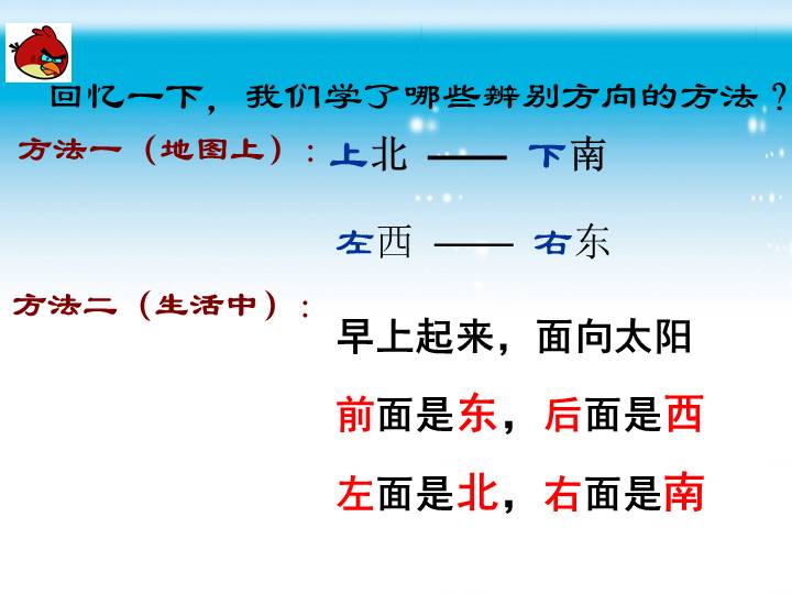 回忆一下,我们学了哪些辨别方向的方法?